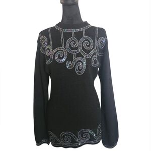 Vintage De Rotchild Black  Sequined & Beaded Silk, Angora Blend Sweater Size M